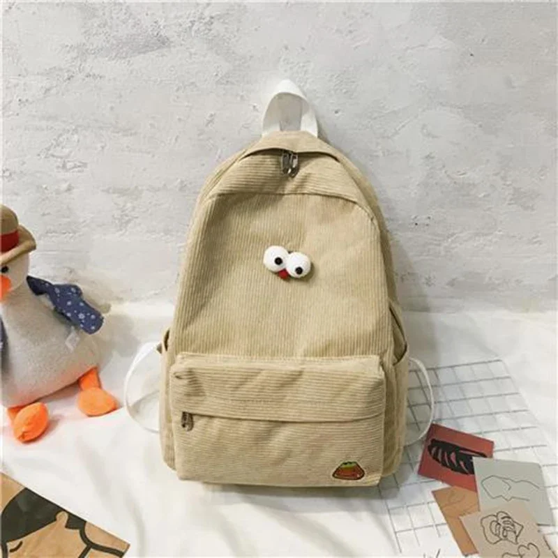 Sztruksowe plecaki o dużej pojemności Nastoletnie dziewczęta Tornister Uczeń szkoły średniej College Bookbag Klasyczne kobiety w stylu preppy: Brązowy
