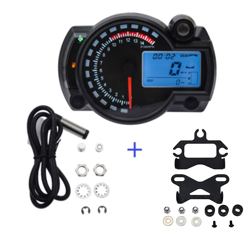 Einstellbare 7 Farben LCD Digital Universal- Tacho Motorrad Kilometerzähler Meter MAX 299 KM/H Motorrad Moto Armaturenbrett Zubehör: mit Halterung Sensor