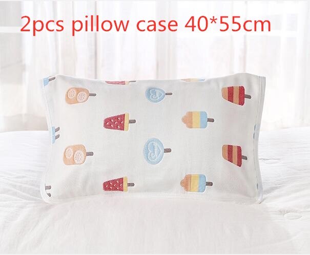 6-layer Gauze Infant Baby Pillow Case Pure Cotton Kids Boys Girls Pillowcase Breathable Children Pillow Cover 2 pieces 40*55cm: A Pillowcase 40x55cm