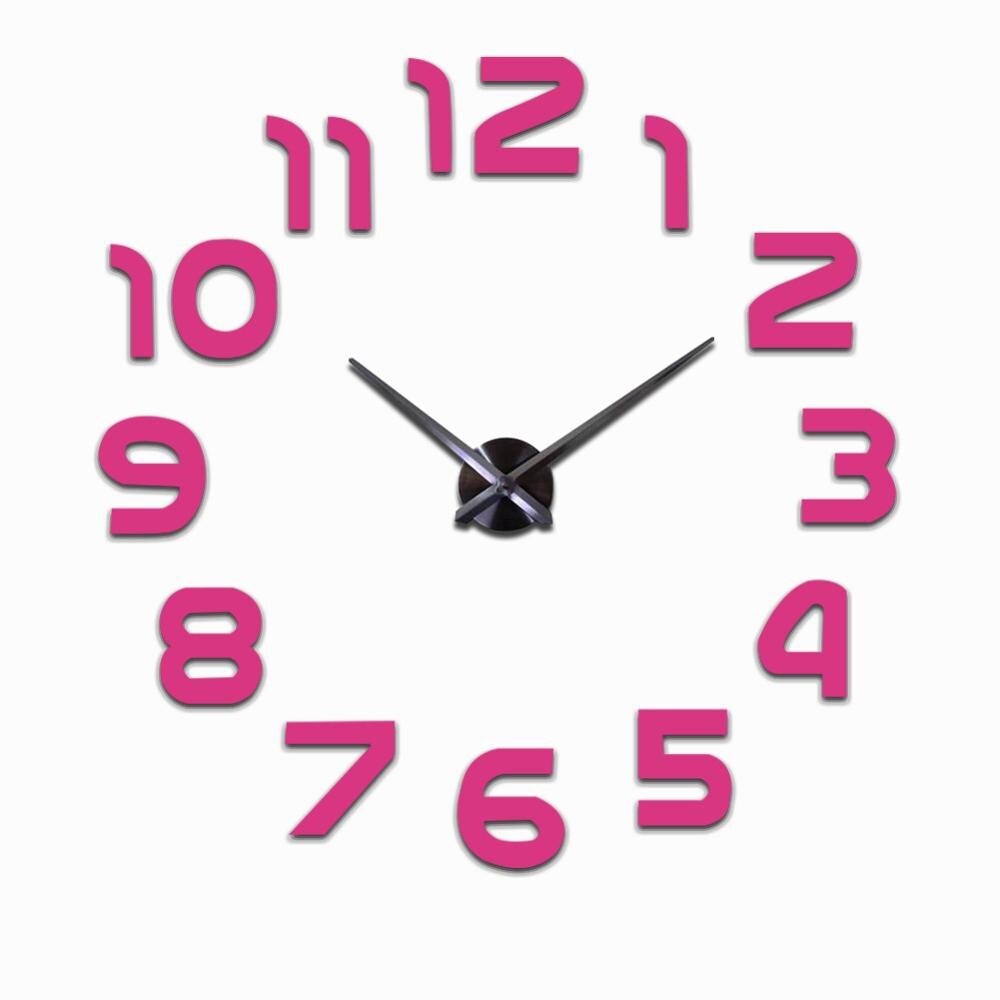 Wandklok quartz horloge 3d wandklokken horloge diy acryl spiegel stickers huisdecoratie woonkamer letterstickers: Roze