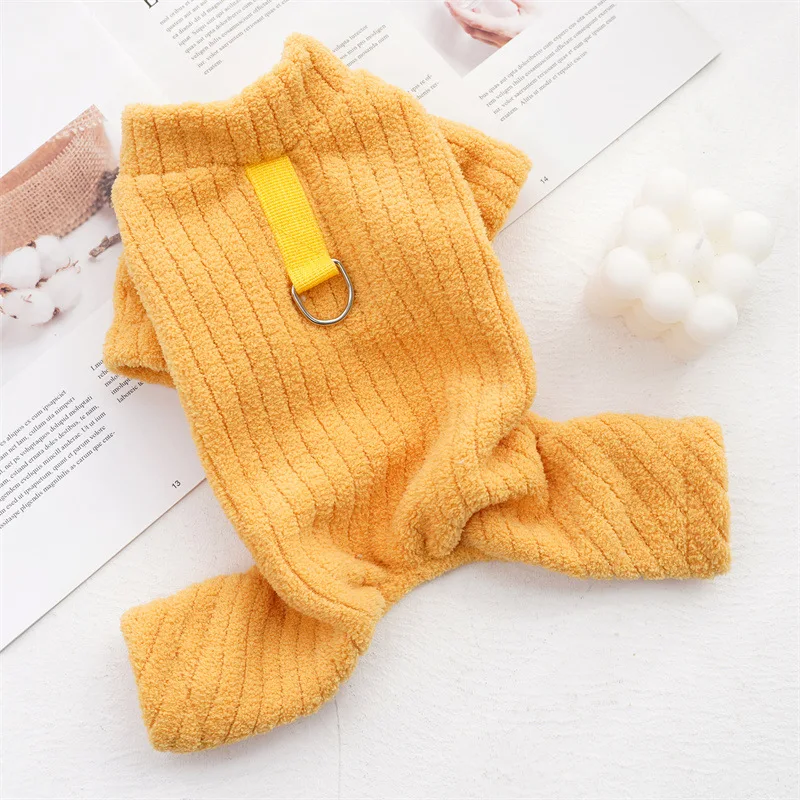 Macacão de lã coral para cães, cor sólida, roupas de inverno para cachorro, pijama macio, roupas térmicas para cães pequenos, gatos, fantasia para animais de estimação: XS / YELLOW
