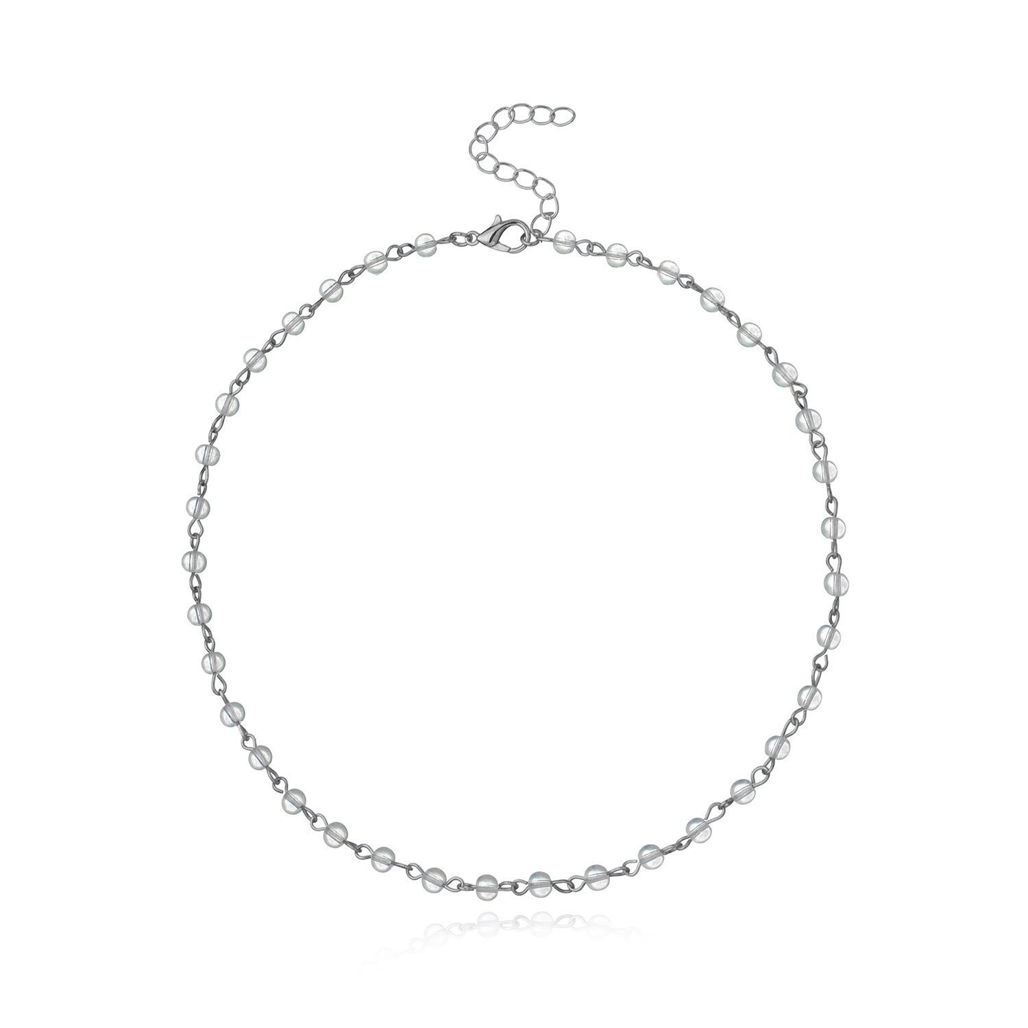 JCYMONG Neue Schwarz Weiß Kristall Perlen Halsband Halskette Für Frauen Punk Gold Silber Farbe Schlüsselbein Kette Schmuck: Silber- Weiß