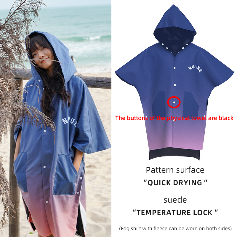 Nu-June Surfponcho Fleece gevoerd Herfst Winter Strandlaken Mantel Warme badjas Winddicht met capuchon voor strand Hete lente: Rood