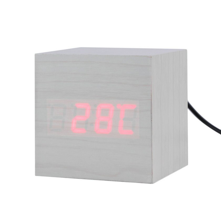 Moderne Houten Houten Vierkante LED Wekker Desktop Digitale Thermometer Houten USB/AAA Thermometer Datum Display Touch Enabled