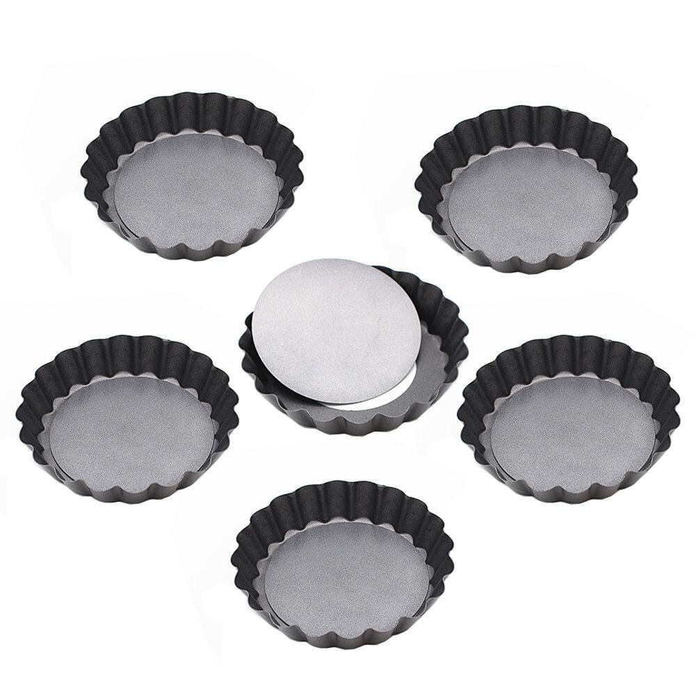 Mini Tart Tins, Quiche Pans with Removable Bottom, Non Stick Mini Tart Pans: 5 Inch-Black