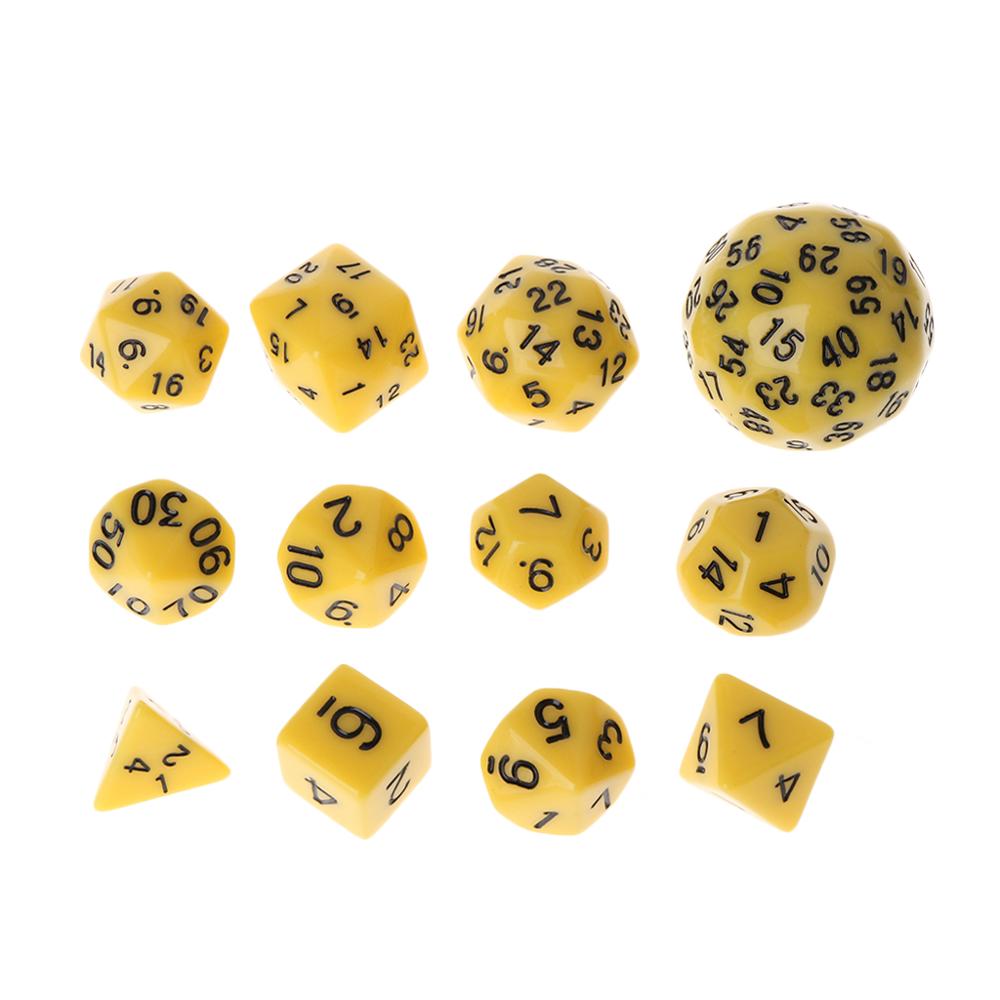12pcs/Set Multi-sided Polyhedral Dice D4 D6 D8 D10 D12 D20 D24 D30 D60 Dungeons Multi-sided Dice: Yellow