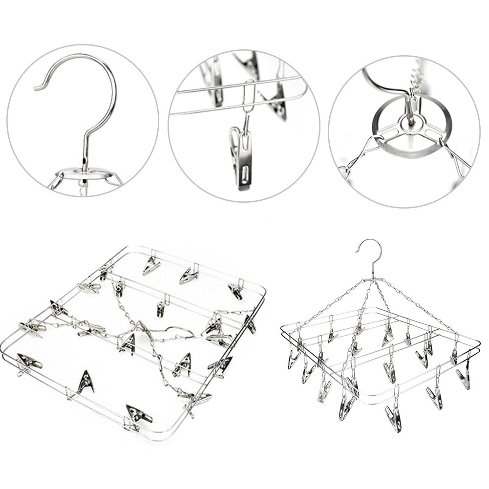 20 Peg Stainless Steel Home Sock Underwear Laundry Clothes Dryer Rack Hanger