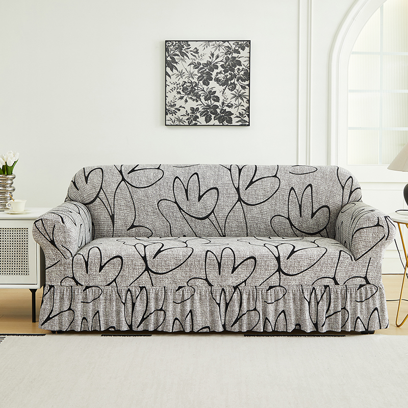 1-delige bedrukte bankhoes met rok, volledige dekking, elastische bankhoes, versier de bank in de woonkamer, meerdere kleuren bankhoes: Light Grey / 60*120cm