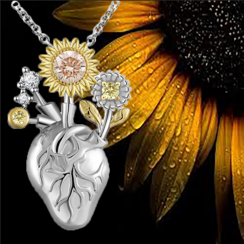collier femme bijoux femme bijoux femme luxe Collier en forme de cœur pour femmes, joli pendentif en forme de tournesol, couleur, d&#39;anniversaire pour femme