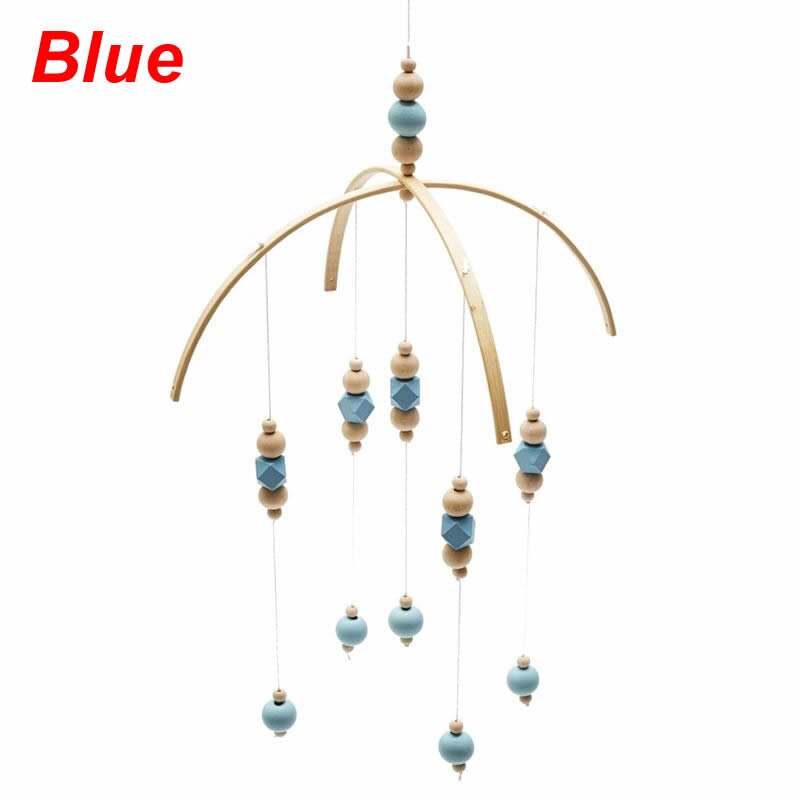 Nordic Baby Rattle Toys Wooden Beads Crib Wind Chimes Newborn Bed Hanging Toy: Blue
