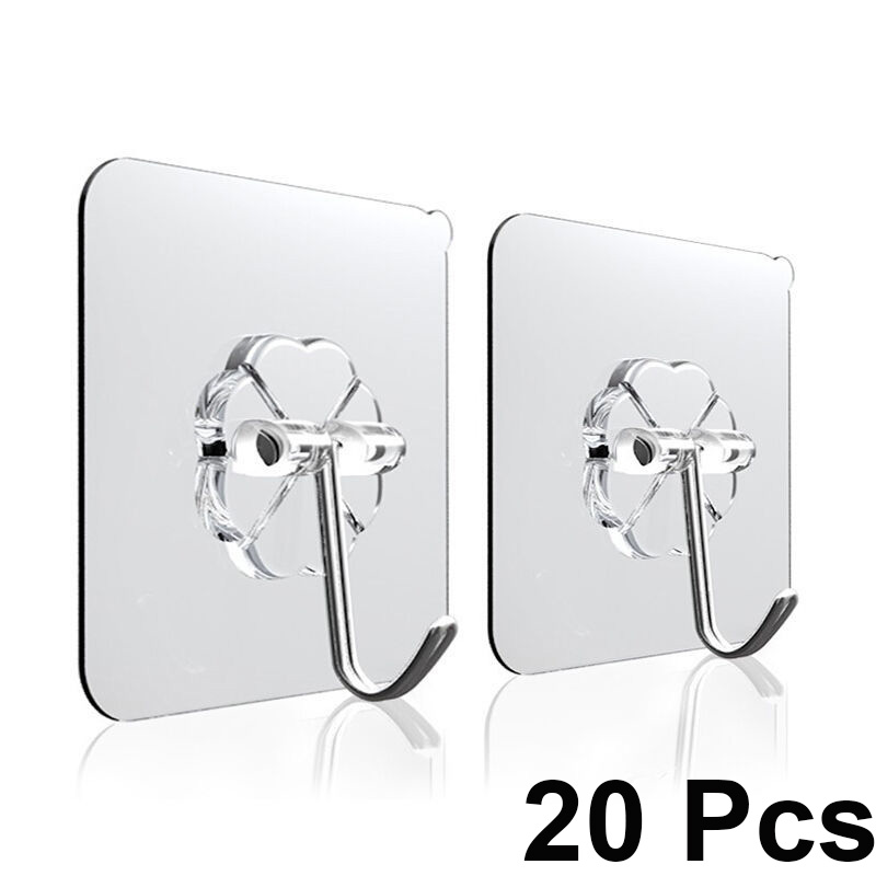 5/10/15/20/30Pcs Rvs Haak Punch-Gratis Sterke Zelfklevende Muur gemonteerd Haak Badkamer Organizer Haak Woonaccessoires: Transparent 20pcs
