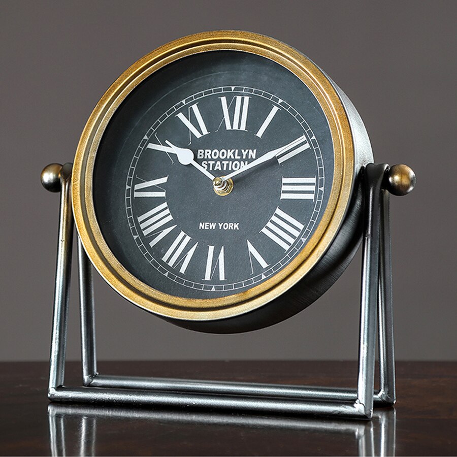 American Retro Desk Clock Living Room Desktop Decoration Desk Clock Metal Ornaments Desk Watch Simple Antique Bedroom Clock