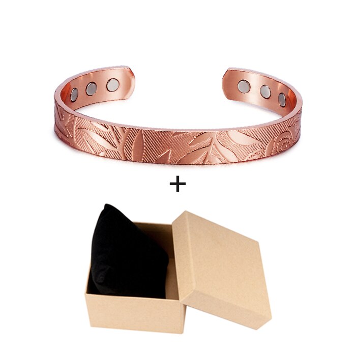 Vinterly Open Manchet Verstelbare Armbanden voor Vrouwen Gezondheid Energie Magnetische Armbanden Bloem Patroon Zuiver Koper Armbanden en Armbanden: Titanium Plated