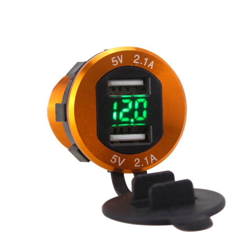 Aluminium 4.2A Dual Port Usb Lader Stopcontact Adapter Met Led Digitale Voltmeter Voor Telefoons Gps Auto Moto Atv Rv-
