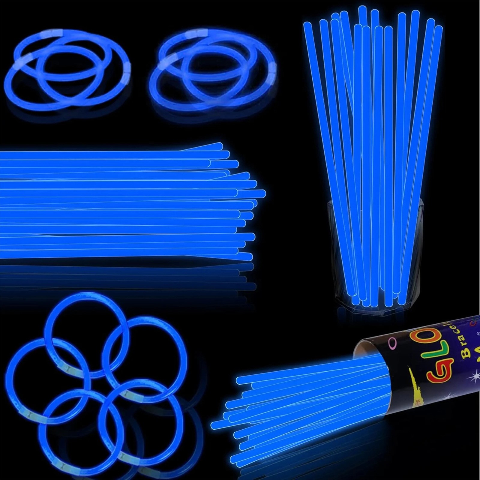 100 Uds. Palillos luminosos coloridos fluorescentes brillantes oscuros DIY pulsera collar barra luminosa decoración del banquete de boda de cumpleaños: Azul