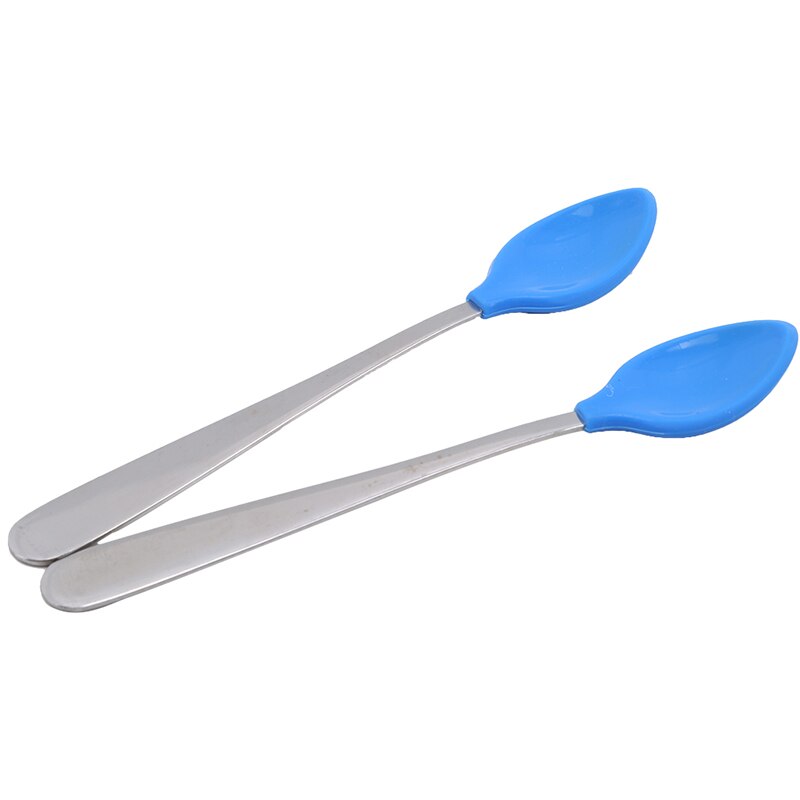 2 stuks/set kinder zachte milieuvriendelijke siliconen lepel serviesset baby lepel voedingsservies: Blauw