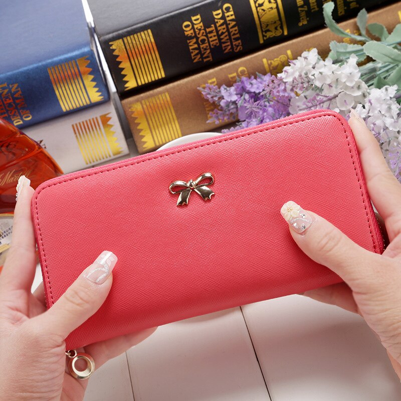 Portefeuilles à longue pochette pour femmes, en cuir PU, sac pour pièces de monnaie avec nœud papillon, porte-cartes, célèbre de styliste,
