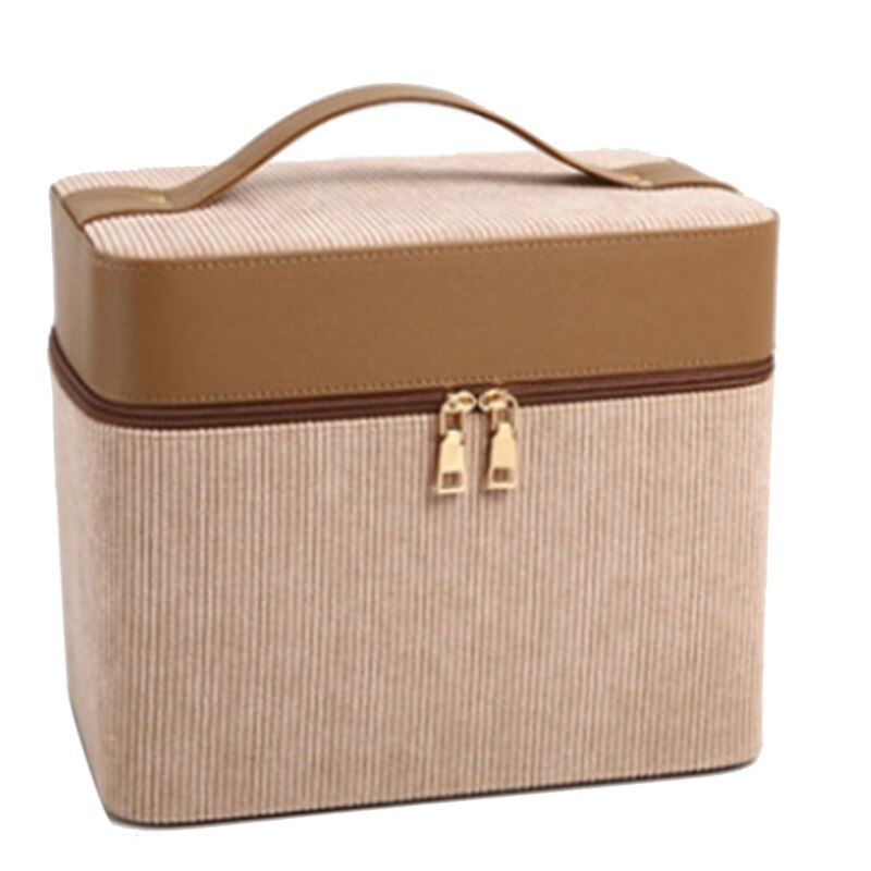 Cosmetic Case Makeup Bag Suitcase Travel Storage Box Large Capacity Wash Bag Double Door Makeup Case: Champagne