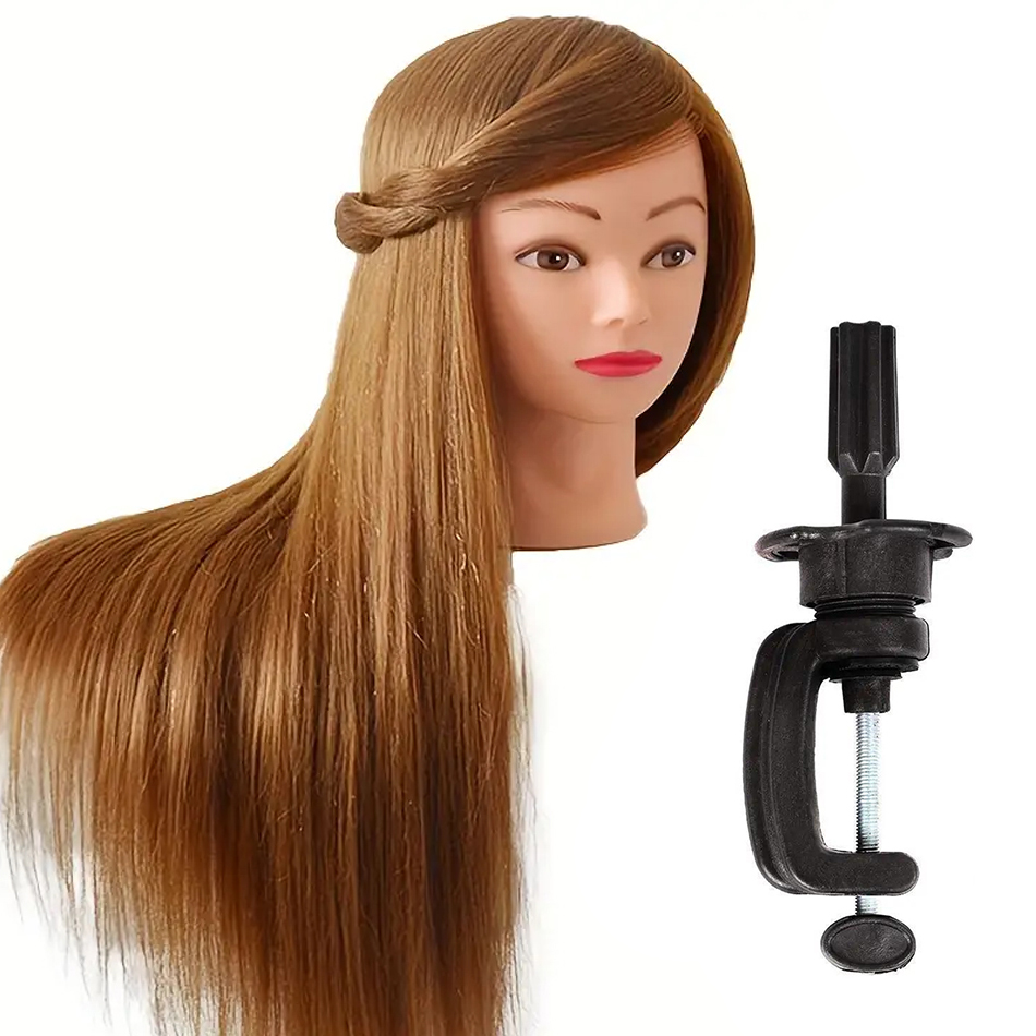 Long Synthetic Fiber Hair Mannequin Head With Free Clamp Stand Hairdresser Training Manikin Cosmetology Doll Head For DIY Braid: Gold