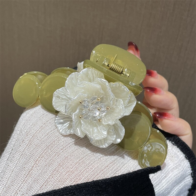 Haar Krallen Clips Klemme Für Frauen Mädchen Kamelie Blume Blumen- Perle Koreanische Handarbeit Kopf Zubehör: 4-10cm