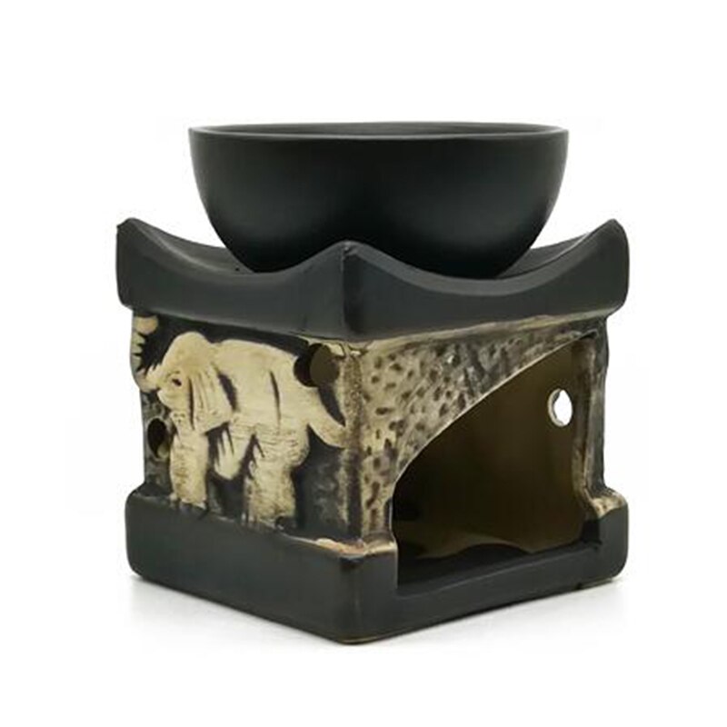 Lámpara de aceite esencial Color negro elefante estilo tailandés horno de cerámica sándalo belleza salón de hotel Aroma quemador hogar Decoración: only burner