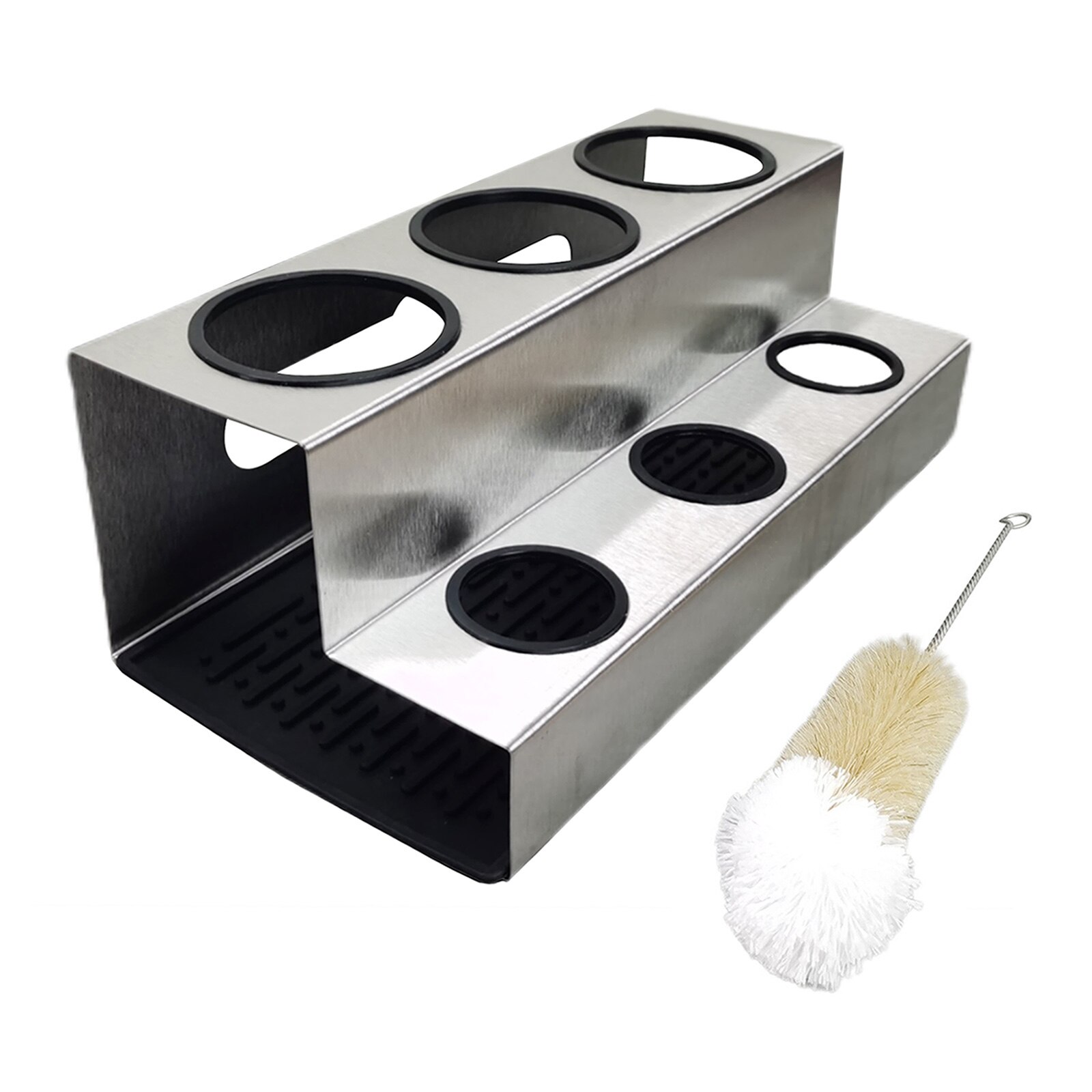 Stainless Soda Bottle Drip Holder Drying Draining Rack w/ Drip Tray: Silver