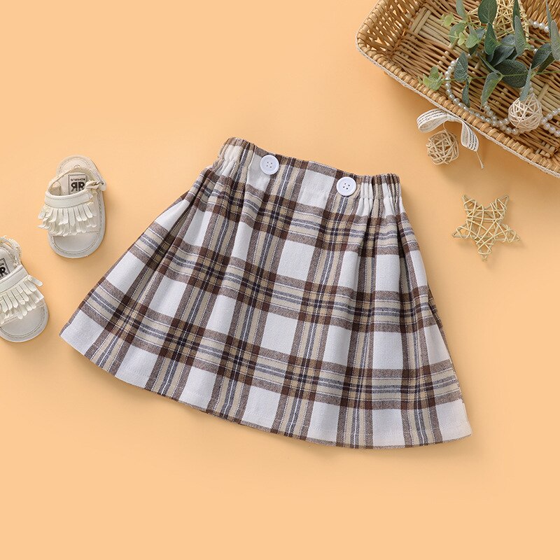 Gonna a quadri classica per ragazze primavera e autunno gonne a pieghe elastiche in vita per bambini nuovi WT589