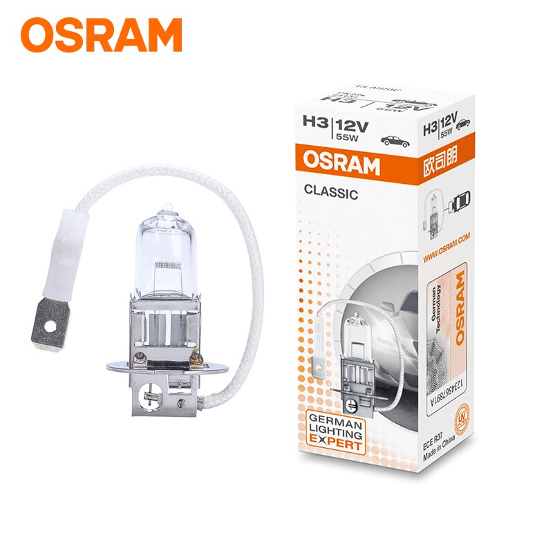 Osram  h1 h3 h4 h7 halogen bilpære forlygte fjernlys nærlys halogenlampe lang levetid 12v 55w biltilbehør: H3