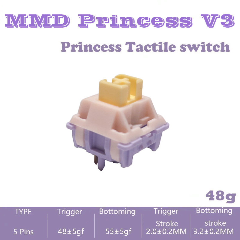 Mmd Prinses V3 Schakelaar Lineaire Tactiele Schakelaars Gesmeerd 5 Pin 46.5G 53.5G 48G 62G Mechanisch Toetsenbord Ly Pom Heilige Panda-Schakelaar