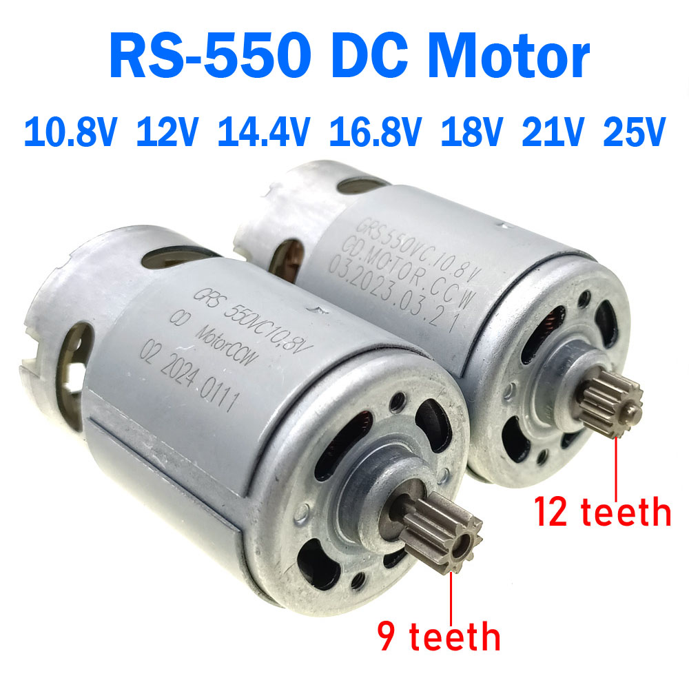 10.8v 12v 14.4v 16.8v 18v 21v 25v likestrøms elektrisk motor  rs550 9 tenner 12 tenner skrutrekkerbormotor med girkasse med høyt dreiemoment