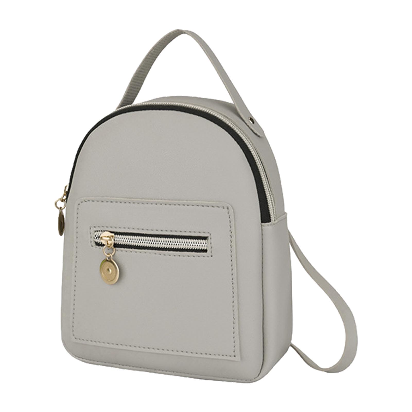 Mochila de couro bonito estilo universitário bolsa mensageiro conversível bolsa de ombro com zíper senhora menina ao ar livre casual mini mochila pu: CINZA