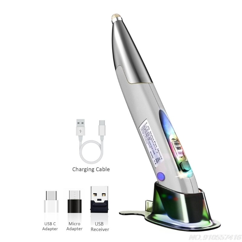 Rechargeable Right Hand and Left Hand 1200 DPI 2.4G USB Wireless Mouse with Micro USB Type C Adapter Touch Pen Function D24 20: GY