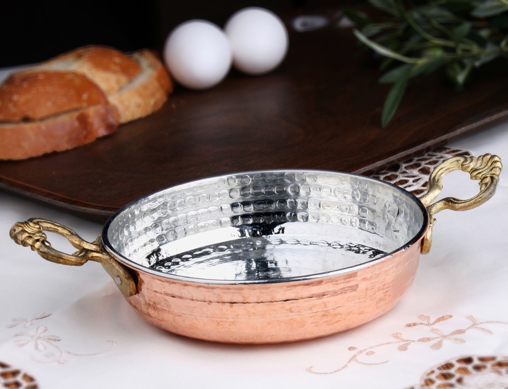 Poêle à omelette turque traditionnelle en cuivre, sahan, friteuse, poignées en laiton, marmite à œufs turque, marmite à omelette, 15 cm 5,29 pouces