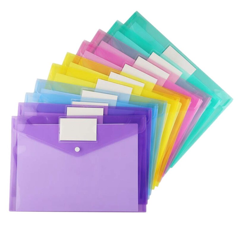 Plastic Envelopes A4 Letter Size Plastic Envelopes with Snap Closure Poly Envelope Plastic Folders with Closure: 10pcs