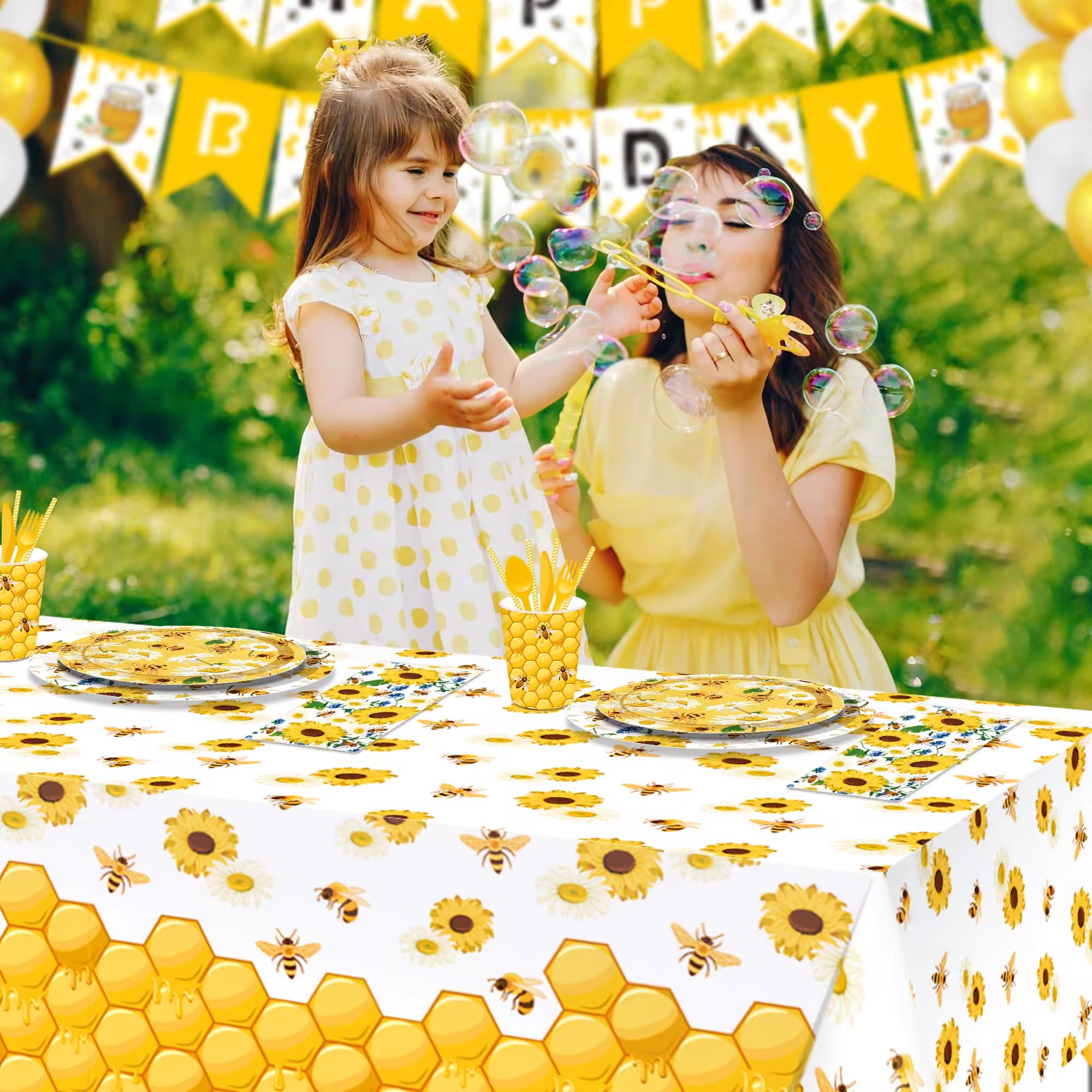 Honingbij Zonnebloem PE Tafelkleed Verjaardagsfeestje Decoraties Plastic Tafelkleed Wegwerp Camping Mat Feestartikelen