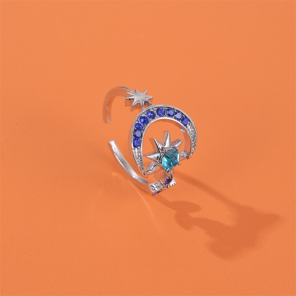 Colorful Moon Star Wedding Rings for Women Adjustable Open Finger Rings Engagement Jewelry Girl