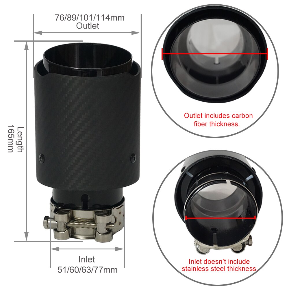 Auto End Shot Blast Oppervlak Matte 3K Carbon Fibre Rvs Tip Staart Modificatie Uitlaat Uitlaat Systeem voor Ak