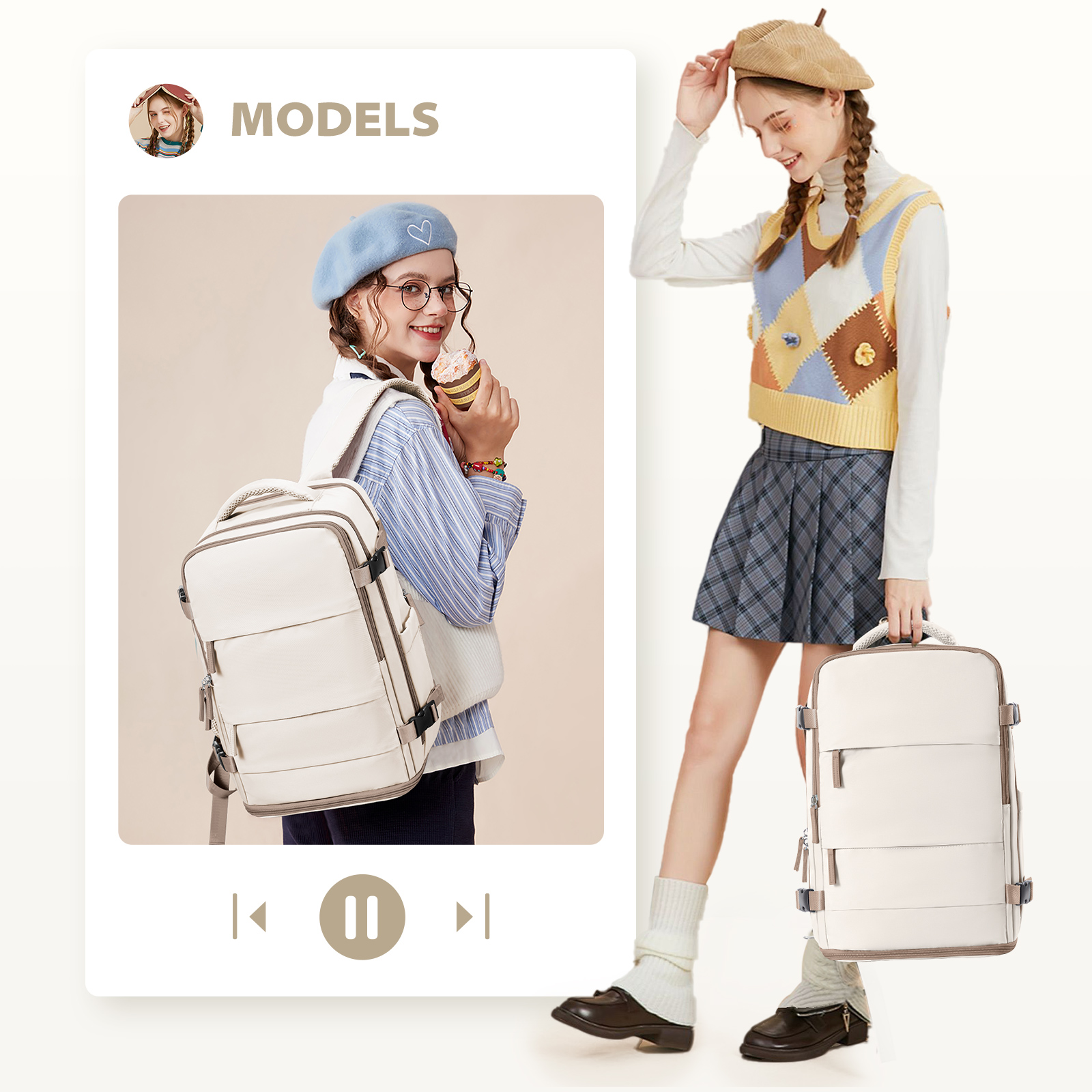Travel Backpack for Women Men, Hand Luggage Backpack Business College Laptop Carry on Backpack Travel Cabin Airplane 40x20x25
