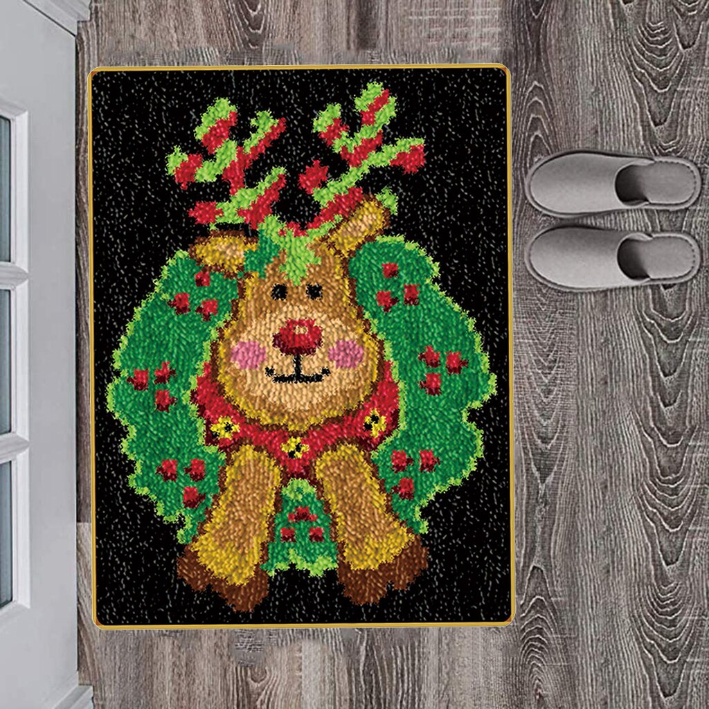 Juletæppe, der laver broderi, håndlavet låsekrogsæt, diy tæppe, håndværk, jul 50 x 38cm(20 x 15 tommer): Elg
