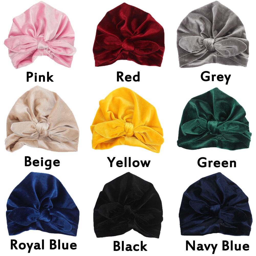 para recién nacidos, niños, bebés, niñas, niños, turbante indio, Lazo de terciopelo, gorro de invierno, gorro suave y cálido, para bebés en 9 colores