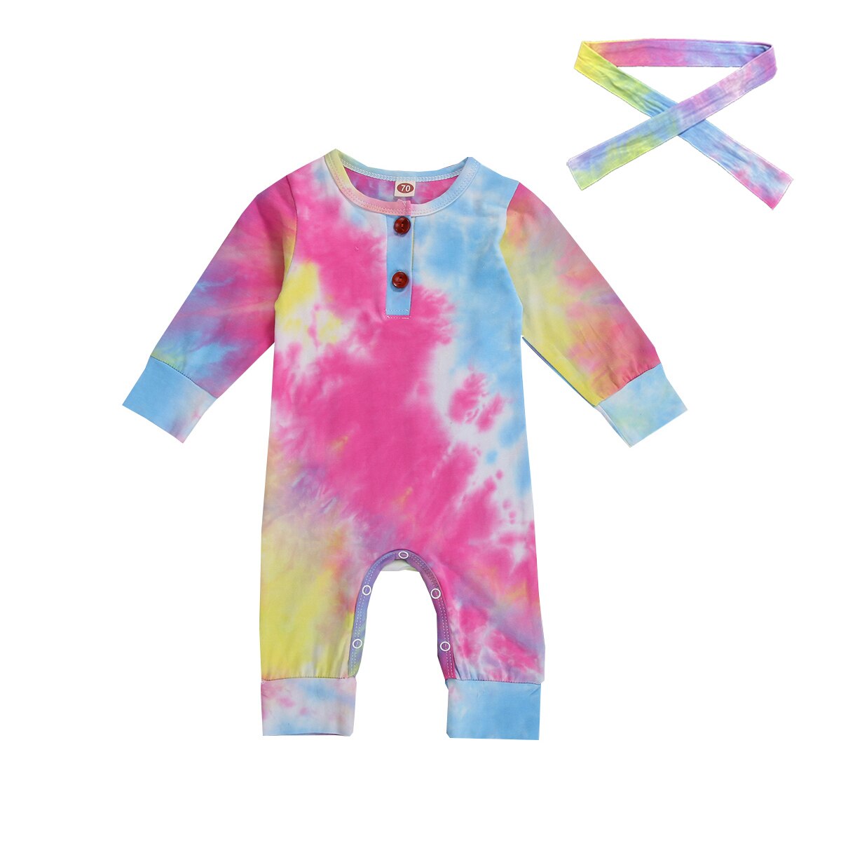 FOCUSNORM 0-18M Del bambino Delle Ragazze Dei Ragazzi cravatta-tintura corpo E Pagliaccetti A Maniche Lunghe Pulsante di Stampa Autunno Tute E Tute Da Palestra fascia 2pz: B / 18m