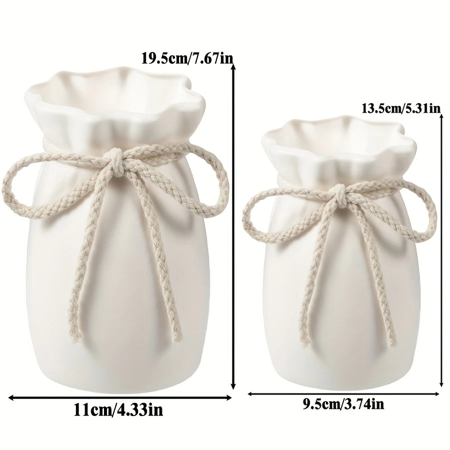 1/3pcs Home White Flower Vase Plastic Bow Plant Bottle Desktop Decor Ornament Garden