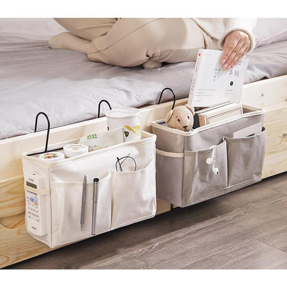 Caddy Hanging Organizer Bedside Storage Bag for Bunk and Hospital Beds, Dorm Rooms Bed Rails: Upgraded beige