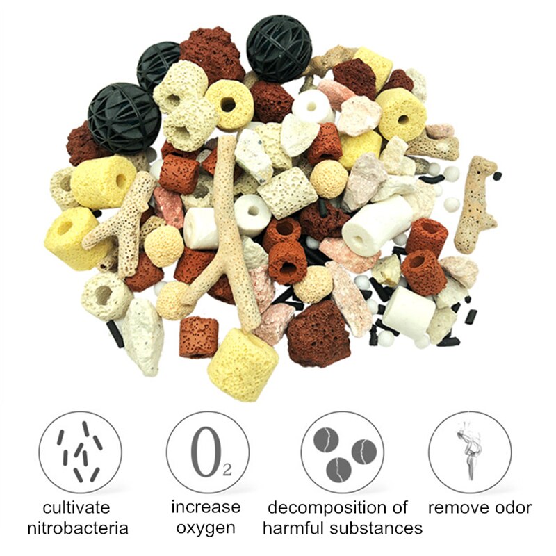 500G 12-In-1 Fish Tank Filter Materiaal Keramische Activated Carbon Biochemische Bal Medium Aquarium Accessoires met Netto Zak