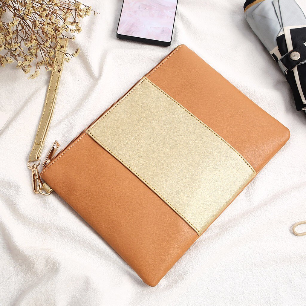 Tas Voor Vrouwen Wit Zwart Stiksels Contrast Kleur Clutch Envelop Clutch Bag Luxe Leather Сумки Для Женщин # T1P: Brown