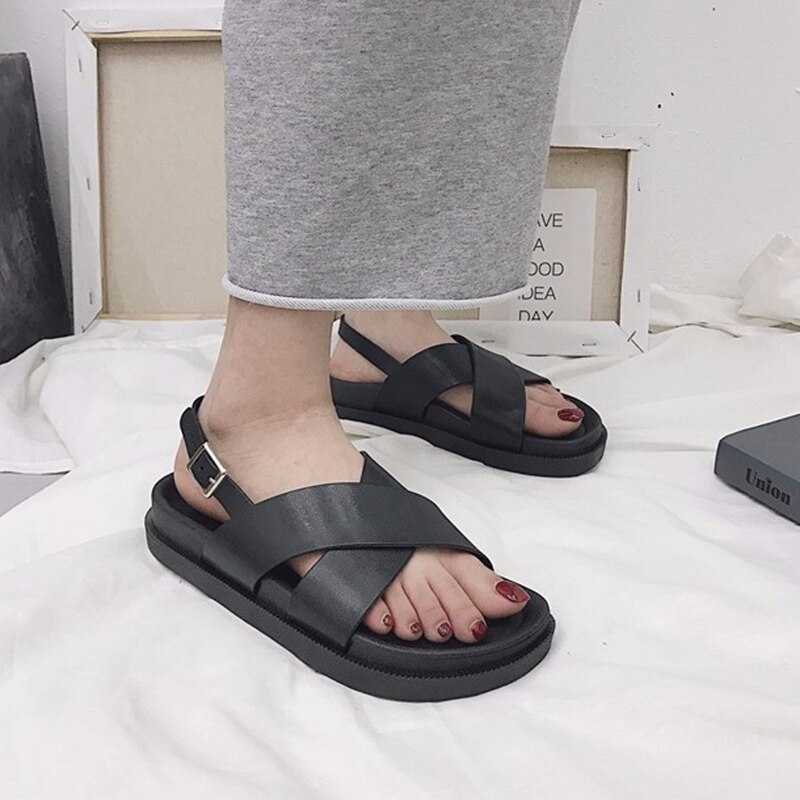 Sandales de plage antidérapantes, Chaussures en caoutchouc en Vogue pour femmes, extérieur, à forme plate, Babouche, Chaussures noires sympas, de Style collégial
