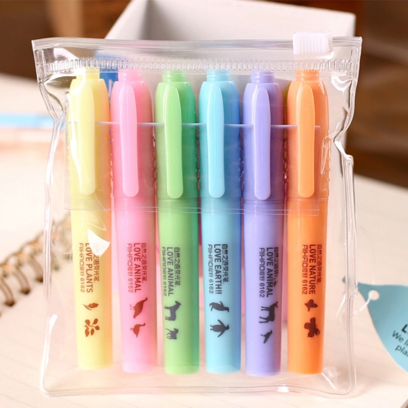 6 colores/caja Mini colores bonitos Resaltadores de Color caramelo marcadores promocionales papelería suministros de oficina escuela
