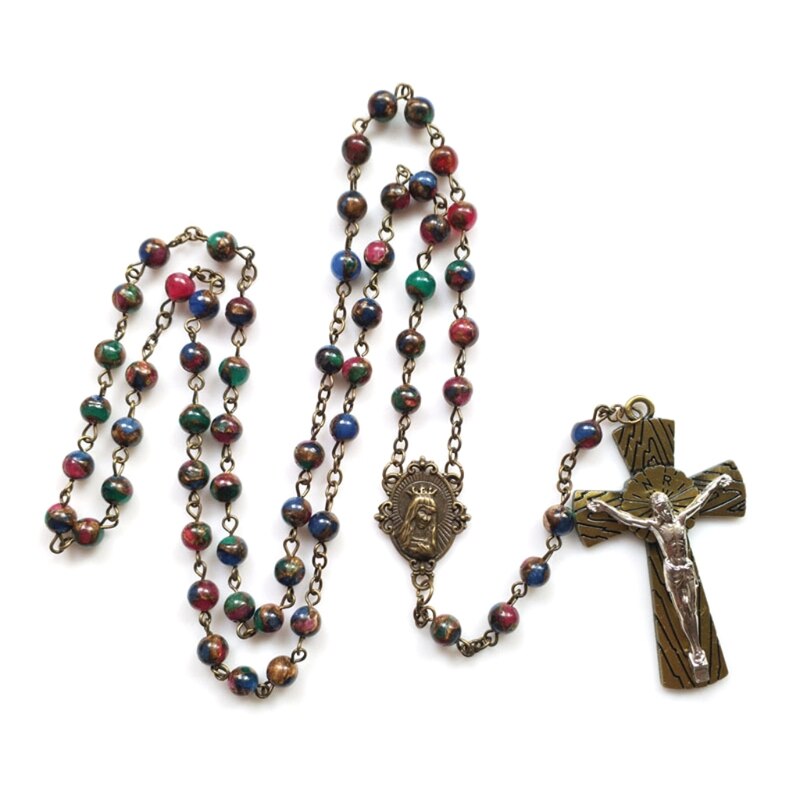 Xxfa Handgemaakte Ronde Kralen Katholieke Rozenkrans Ketting Cross Hanger Religieuze Jezus Kettingen Mannen Vrouwen Sieraden: 4