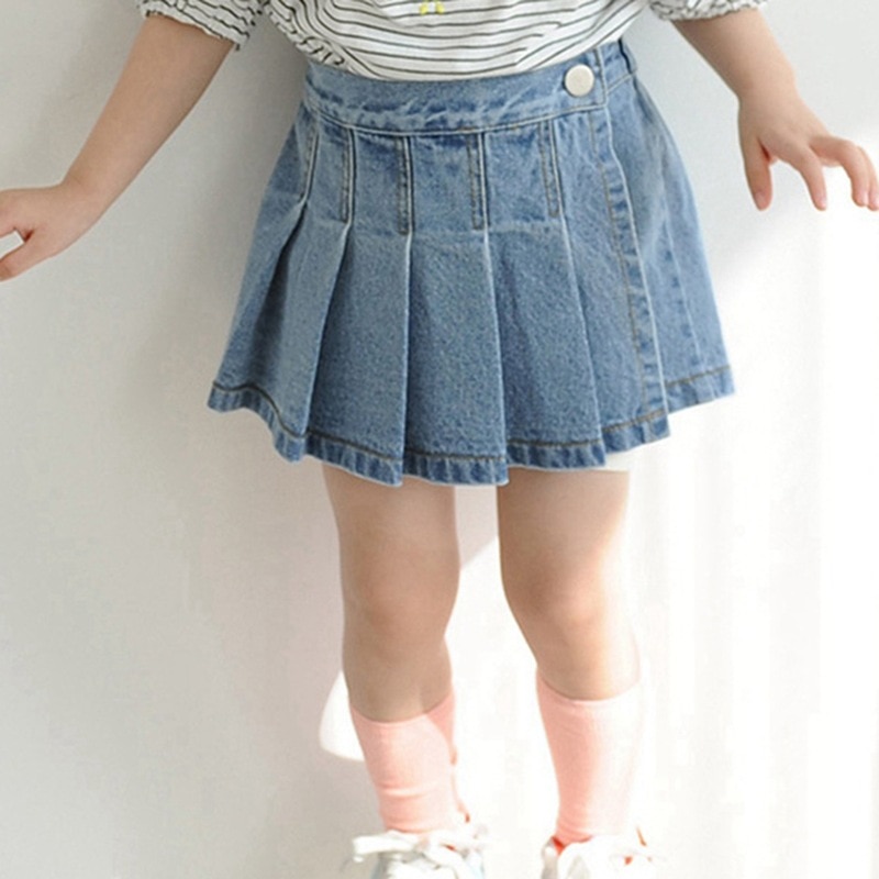 2-7t jeans nederdel shorts til piger småbørn børn babytøj sommer denim plisseret nederdel shorts piger søde søde bukser