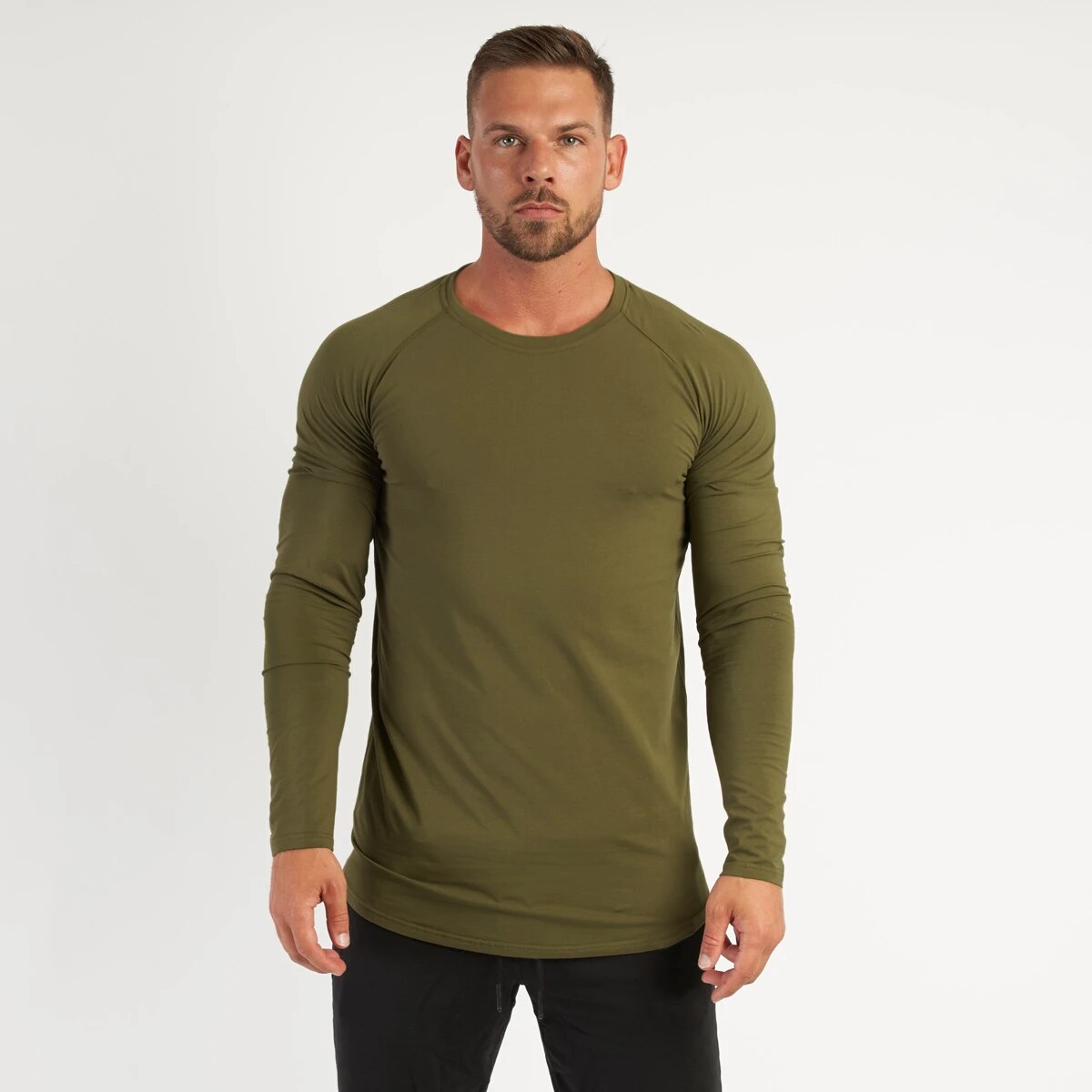 Herfst Heren Running Lange Mouw T-shirt Mannen Gym T-shirts Mannelijke Bodybuilding Tee Shirts Casual T-shirt Voor Man Sportkleding: Army Green / XXL